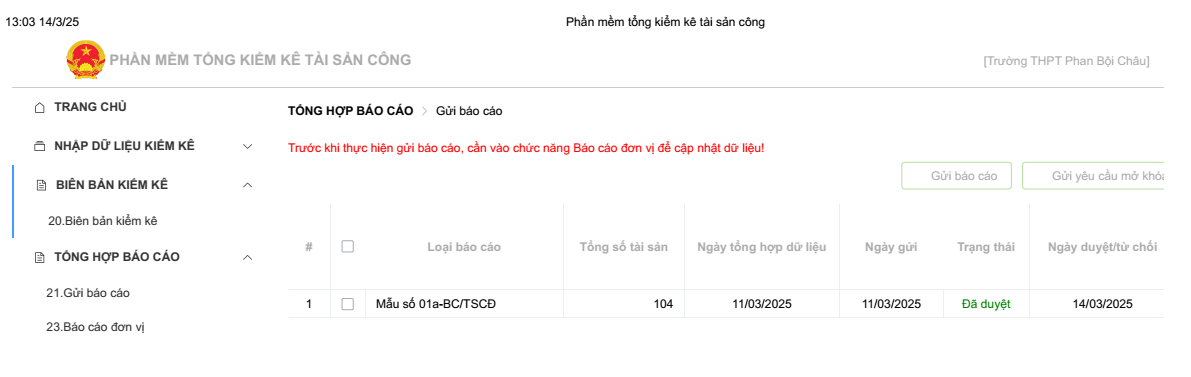 Báo cáo kết quả Tổng kiểm kê tài sản cố định  - Trường THPT Phan Bội Châu